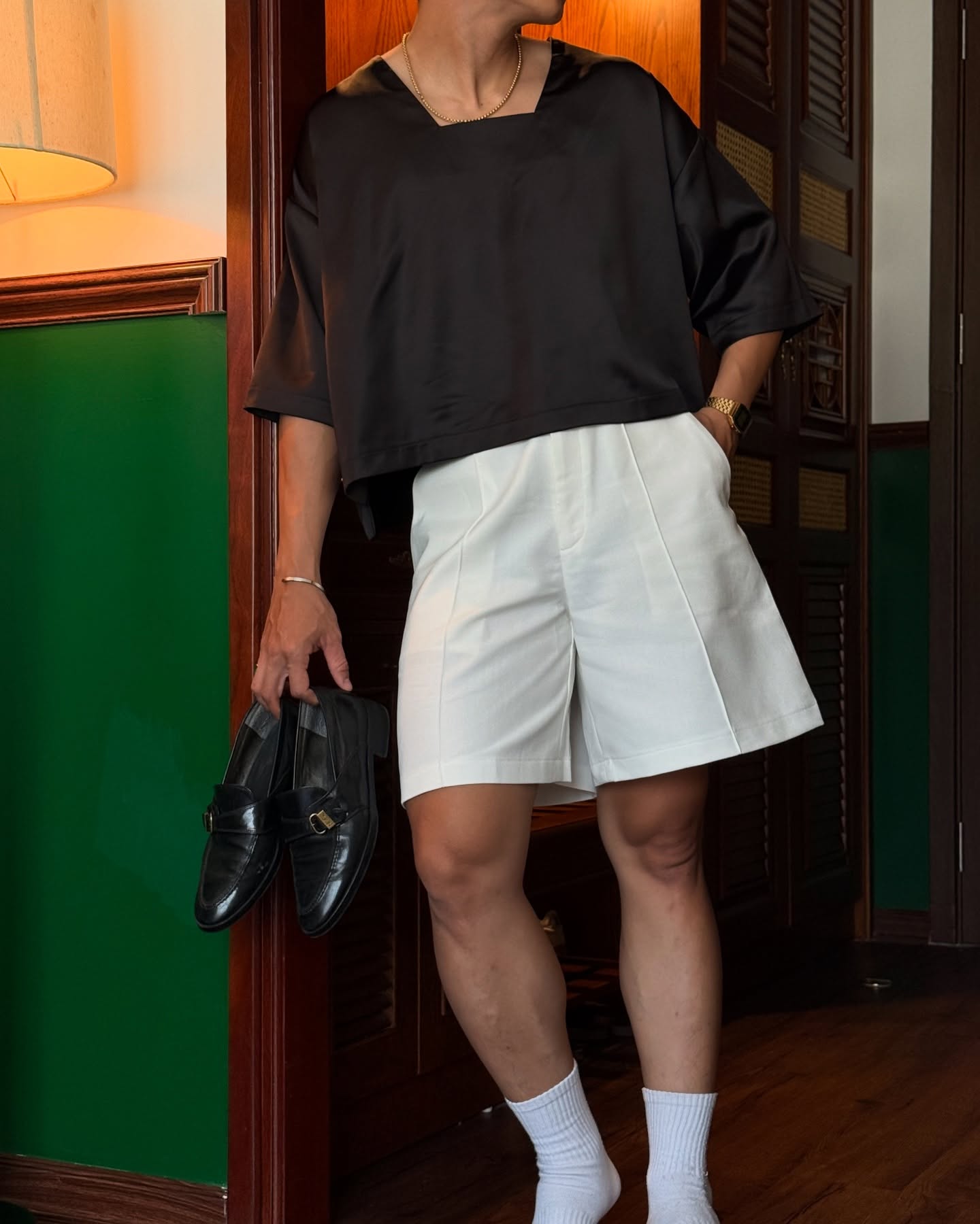 HIGH WAIST WHITE LINEN LEWIS SHORTS