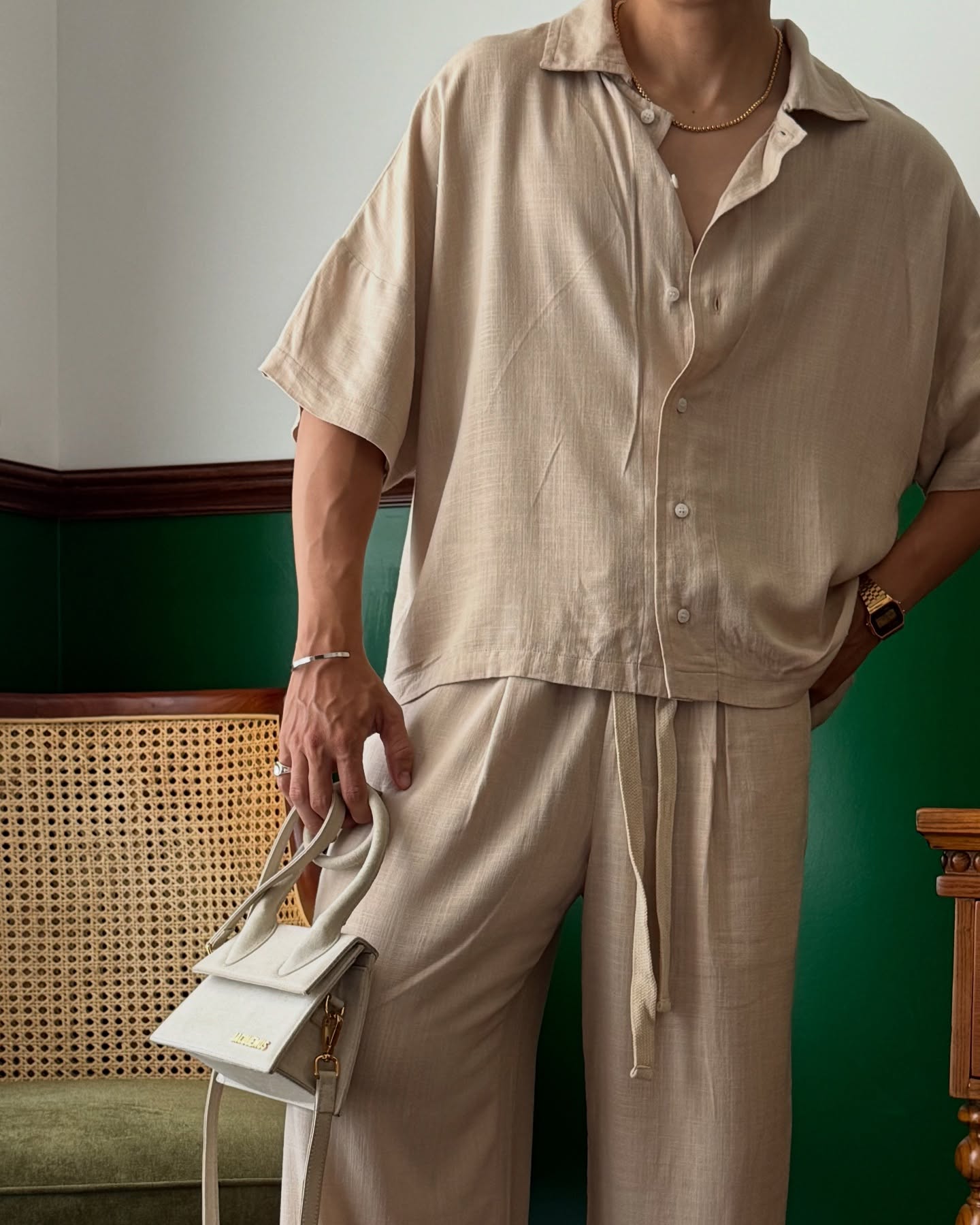 BONJOUR MADAME LINEN TAN CROP SHIRT