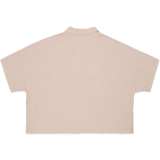 BONJOUR MADAME LINEN TAN CROP SHIRT