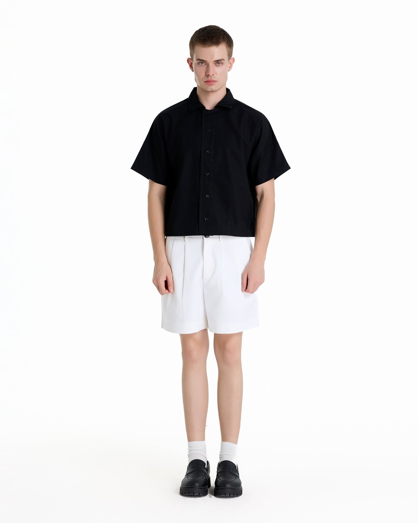 BONJOUR MADAME LINEN BLACK CROP SHIRT