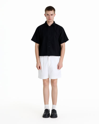 BONJOUR MADAME LINEN BLACK CROP SHIRT