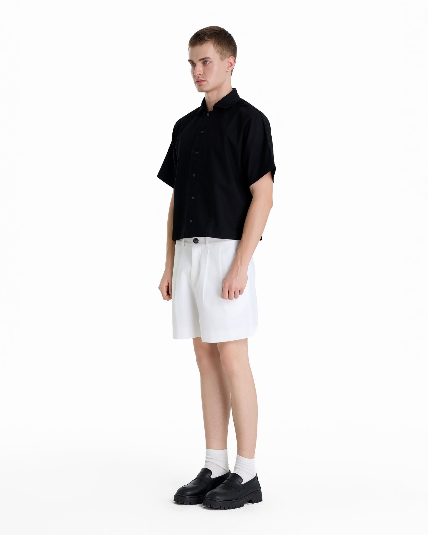 BONJOUR MADAME LINEN BLACK CROP SHIRT