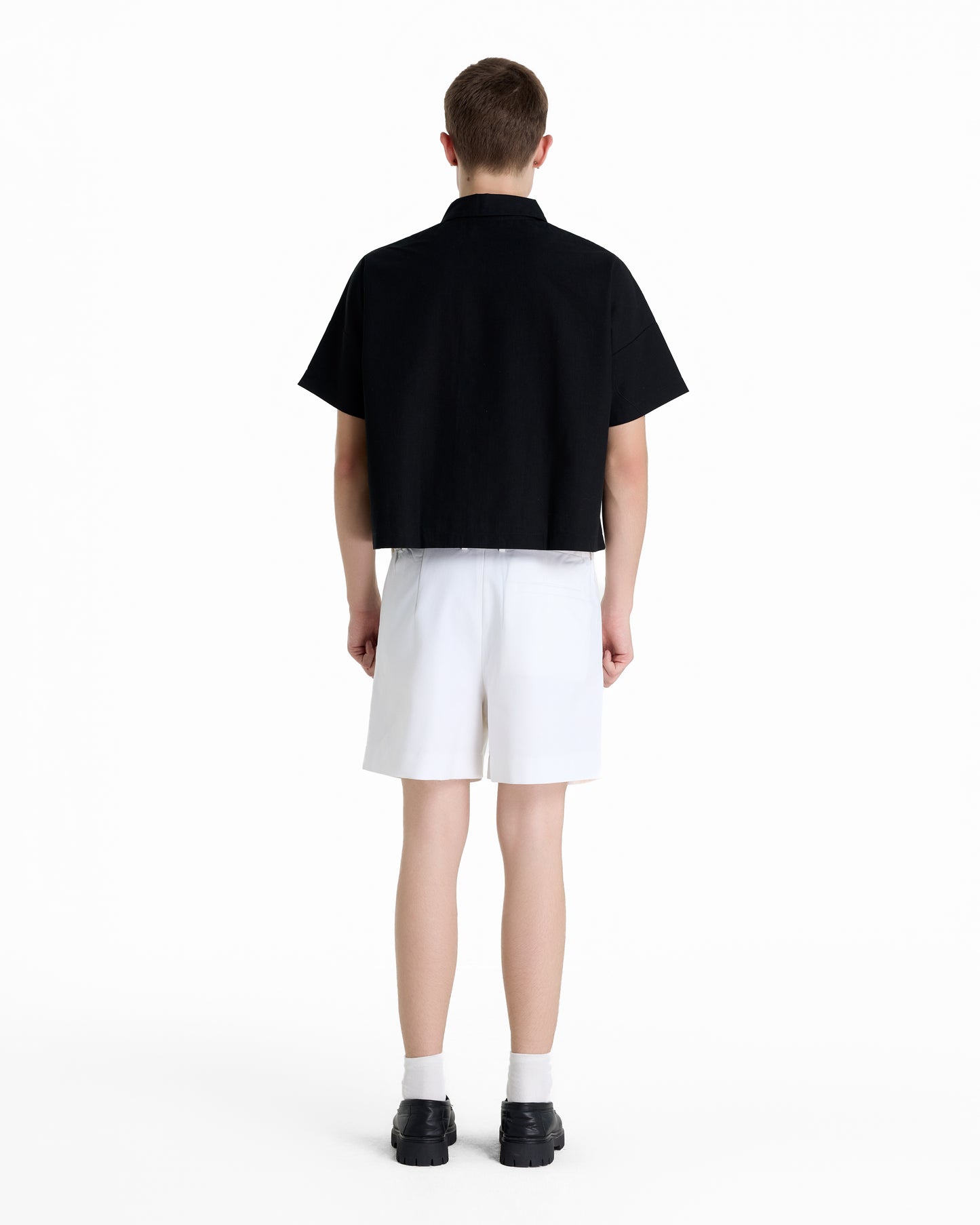 BONJOUR MADAME LINEN BLACK CROP SHIRT