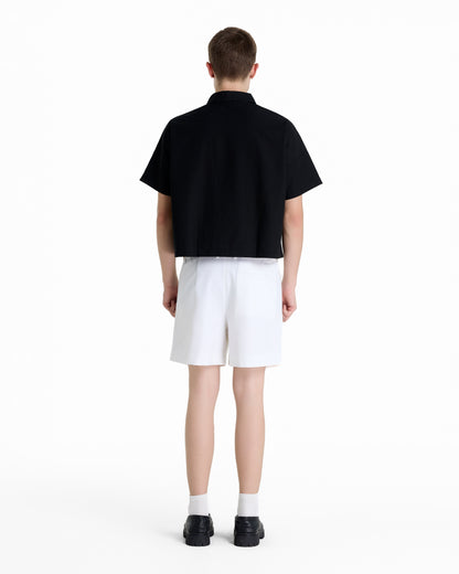 BONJOUR MADAME LINEN BLACK CROP SHIRT