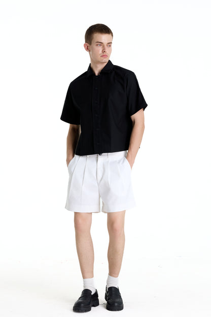 BONJOUR MADAME LINEN BLACK CROP SHIRT
