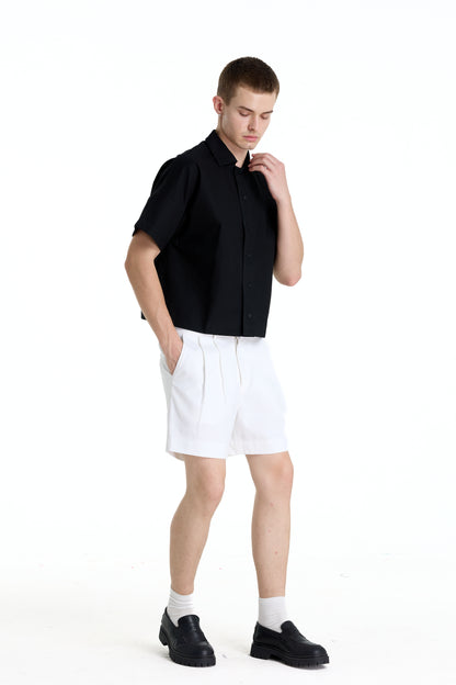 BONJOUR MADAME LINEN BLACK CROP SHIRT