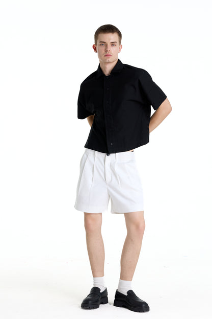 BONJOUR MADAME LINEN BLACK CROP SHIRT