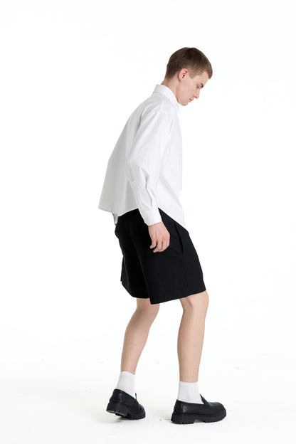 LOW WAIST BLACK LINEN LAINE SHORTS