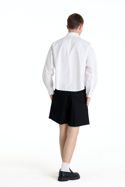 LOW WAIST BLACK LINEN LAINE SHORTS