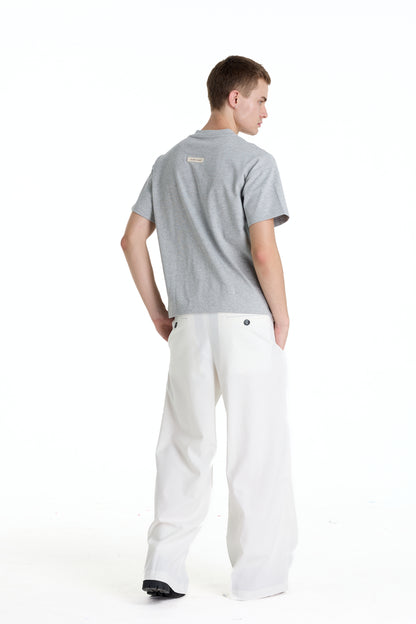 V-NECK VELVET PRINTED GREY TEE