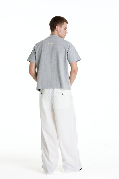 V-NECK VELVET PRINTED GREY TEE