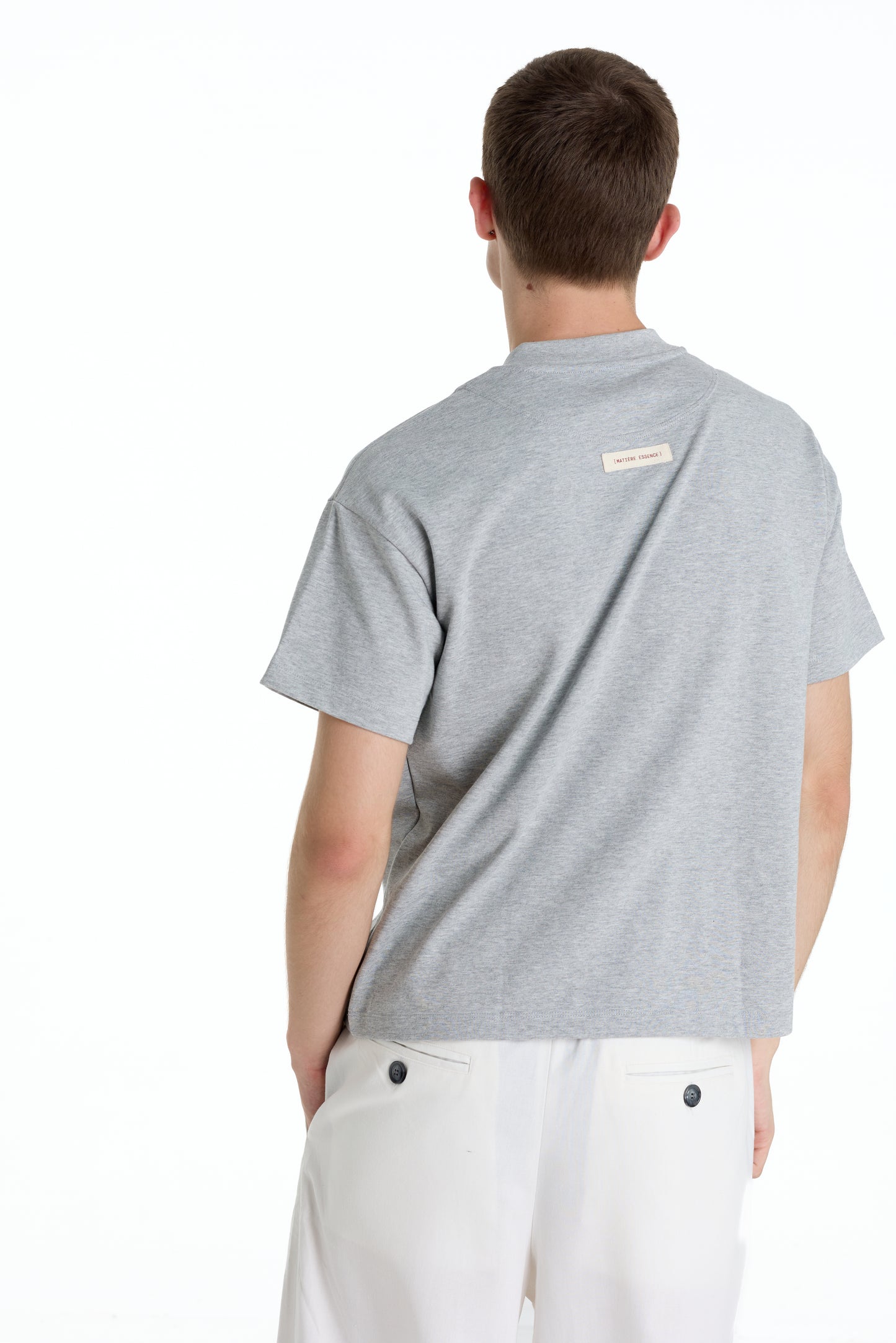 V-NECK VELVET PRINTED GREY TEE