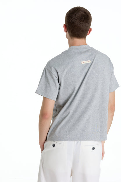 V-NECK VELVET PRINTED GREY TEE
