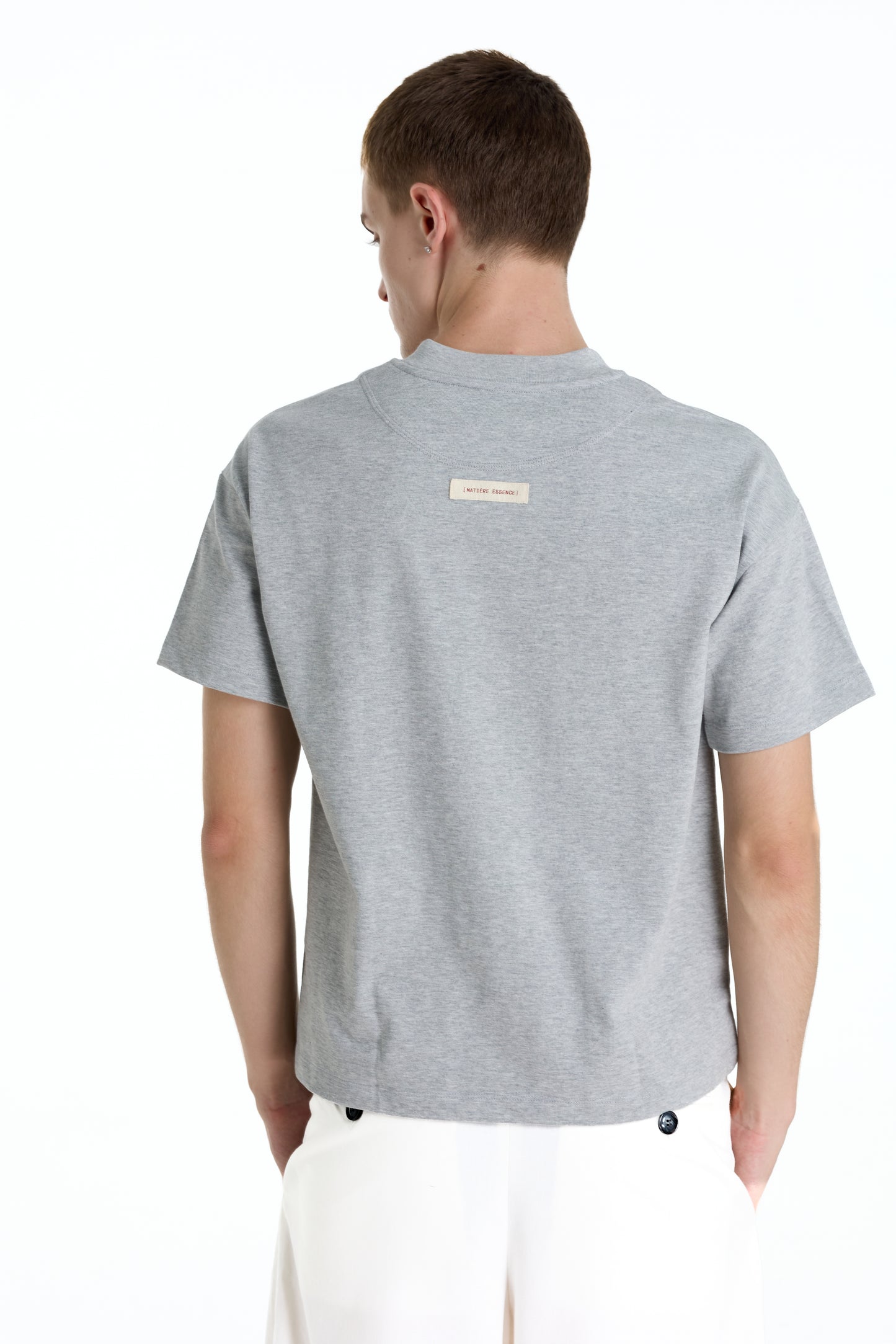 V-NECK VELVET PRINTED GREY TEE
