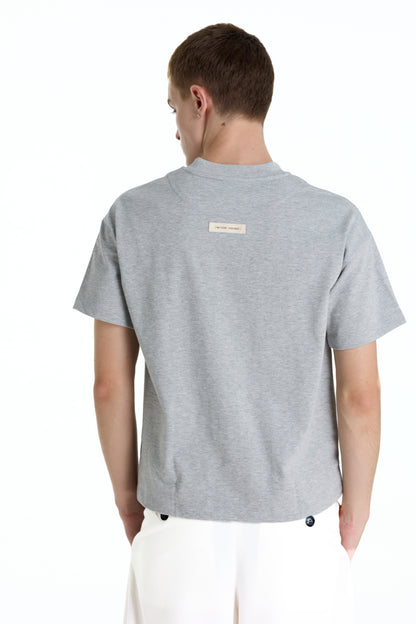 V-NECK VELVET PRINTED GREY TEE