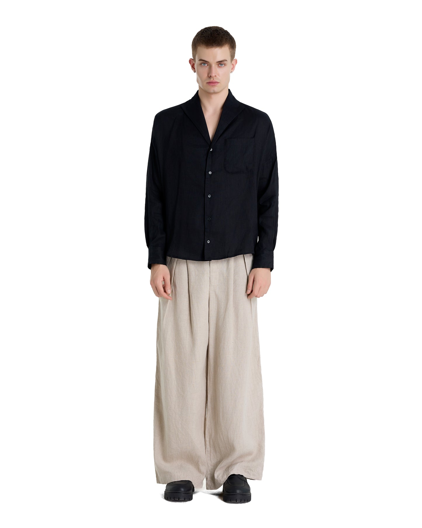 ENZO NERO BLACK LINEN SHIRT