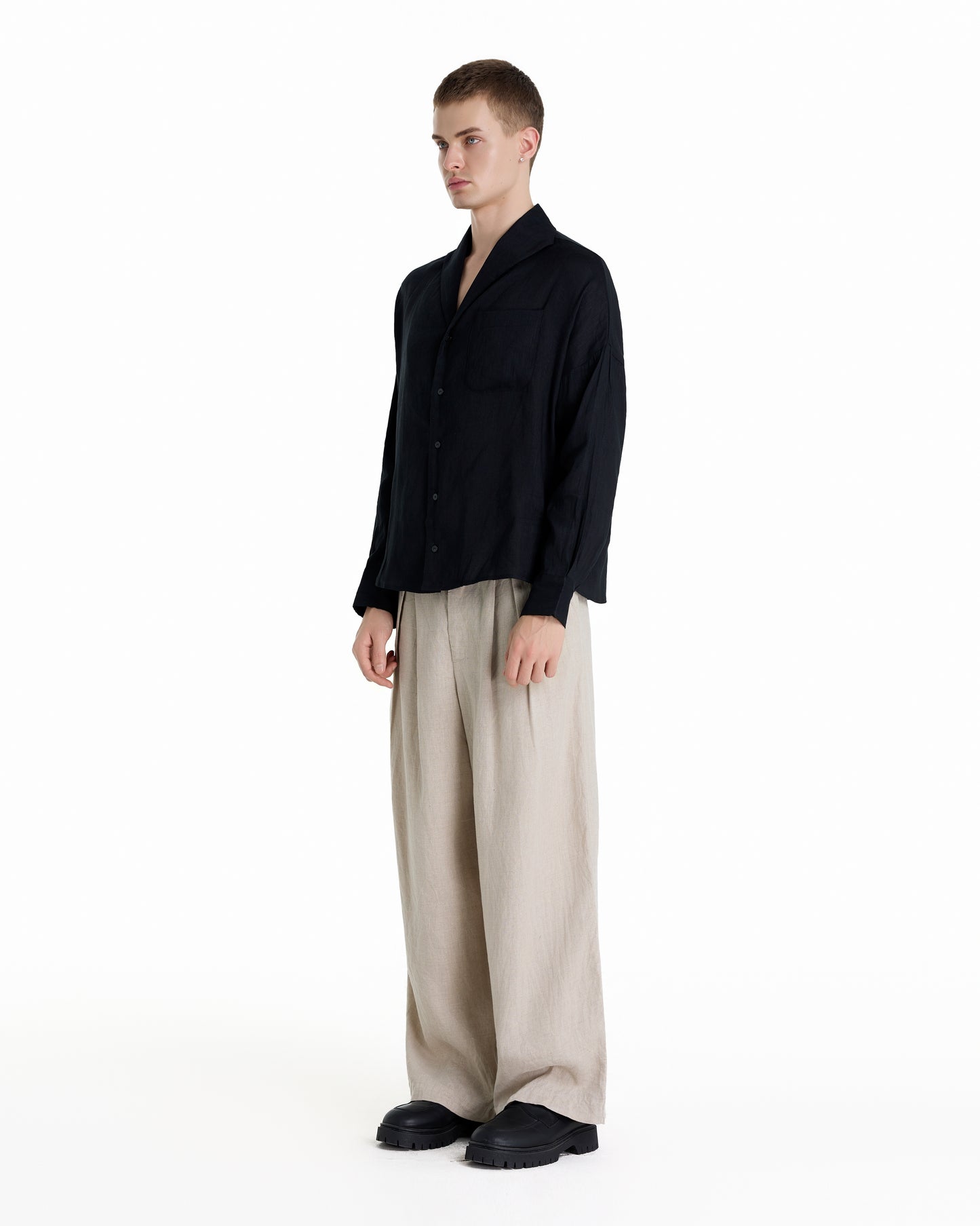 ENZO NERO BLACK LINEN SHIRT