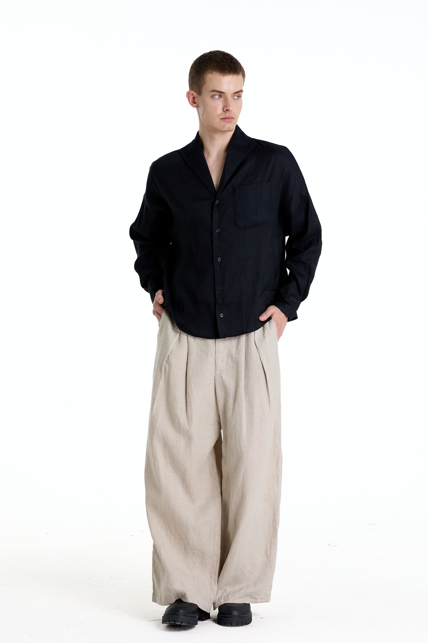 ENZO NERO BLACK LINEN SHIRT
