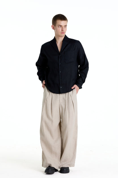 ENZO NERO BLACK LINEN SHIRT