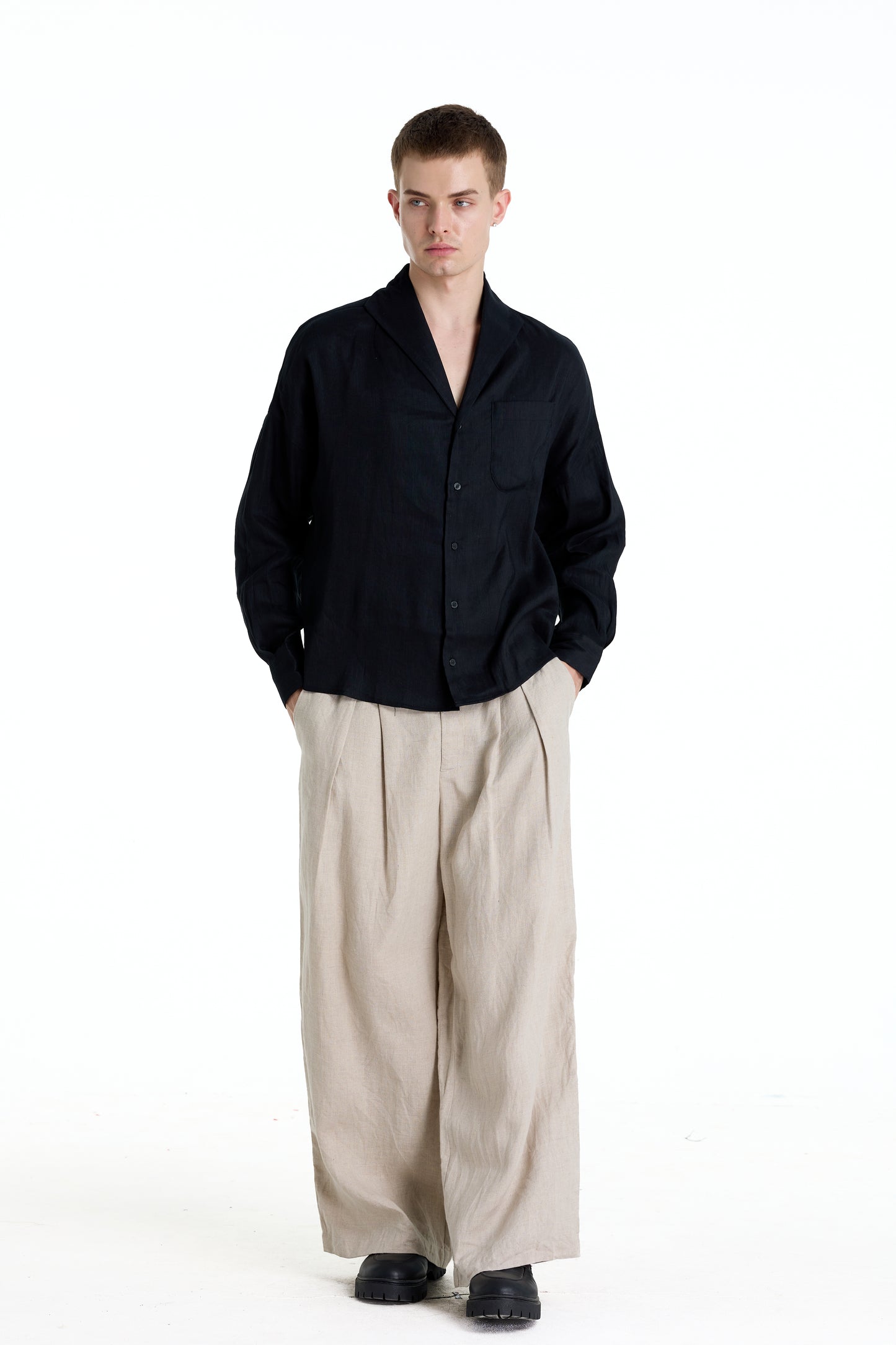 ENZO NERO BLACK LINEN SHIRT