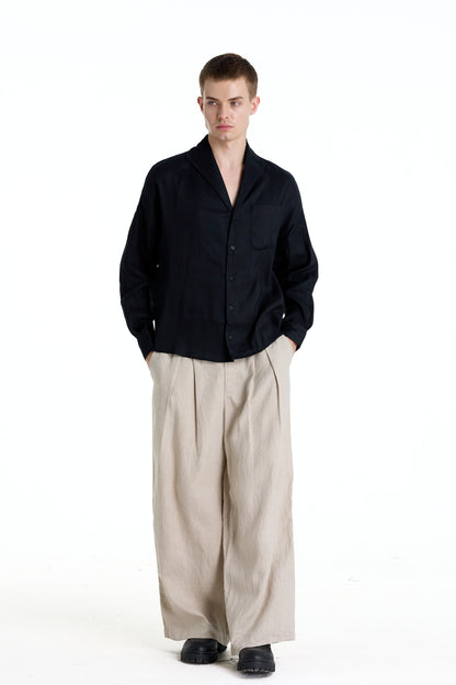 ENZO NERO BLACK LINEN SHIRT