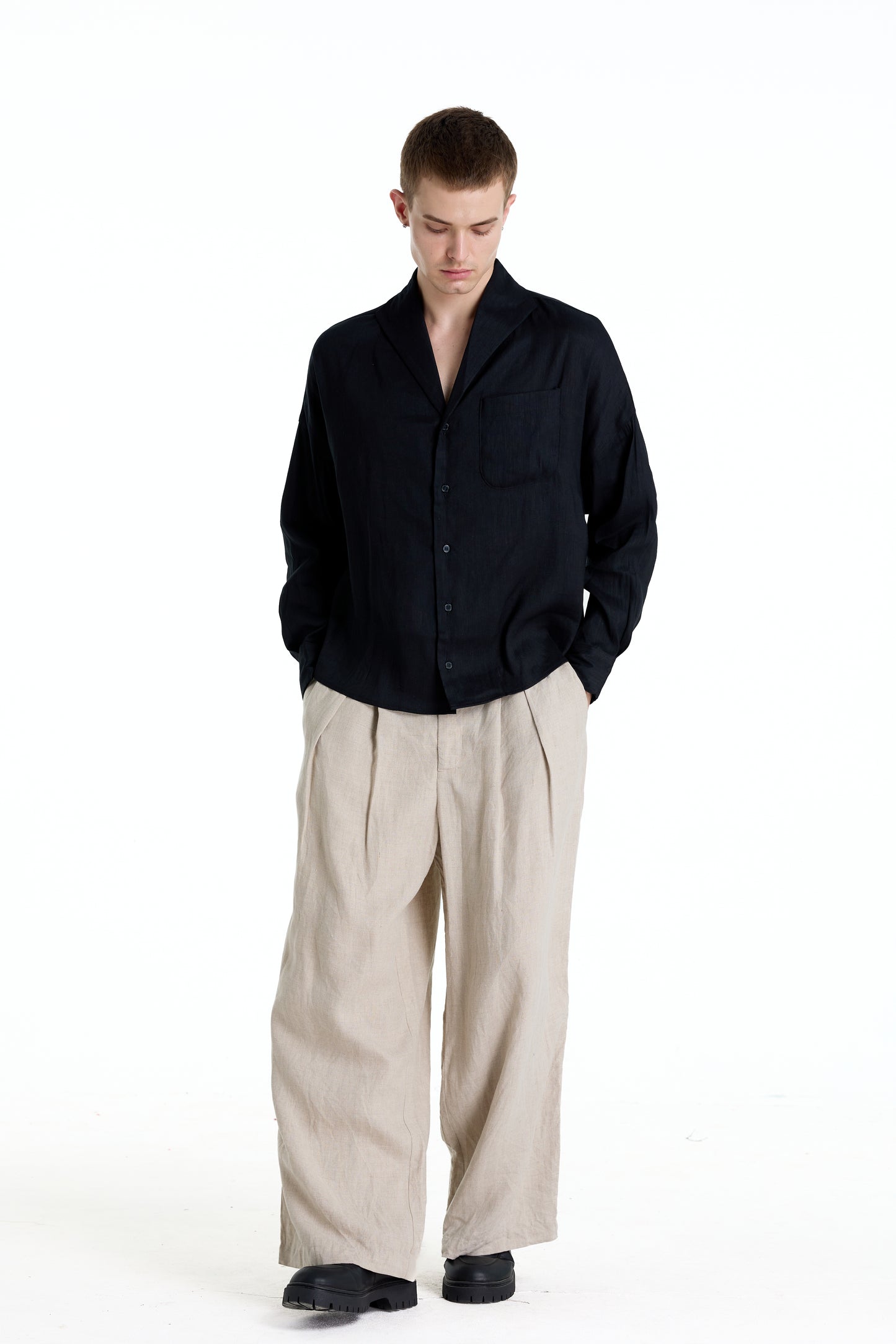 ENZO NERO BLACK LINEN SHIRT
