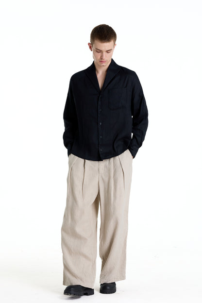ENZO NERO BLACK LINEN SHIRT