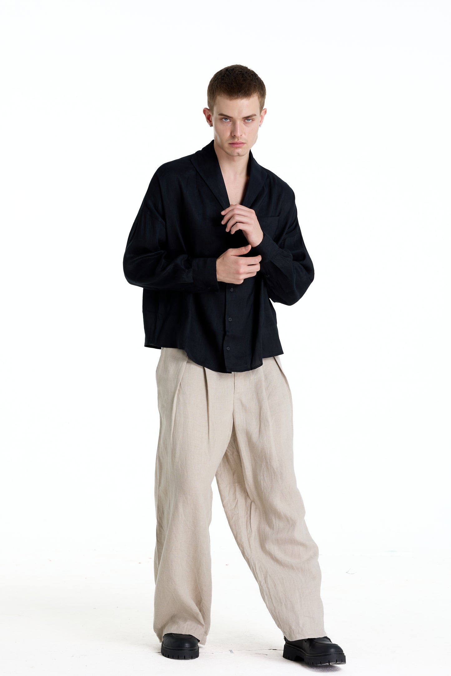 ENZO NERO BLACK LINEN SHIRT