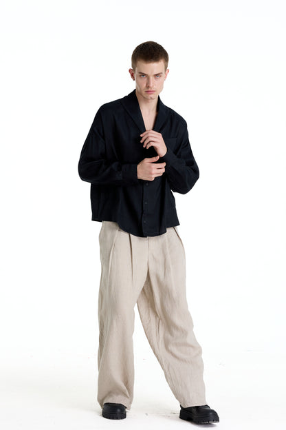 ENZO NERO BLACK LINEN SHIRT