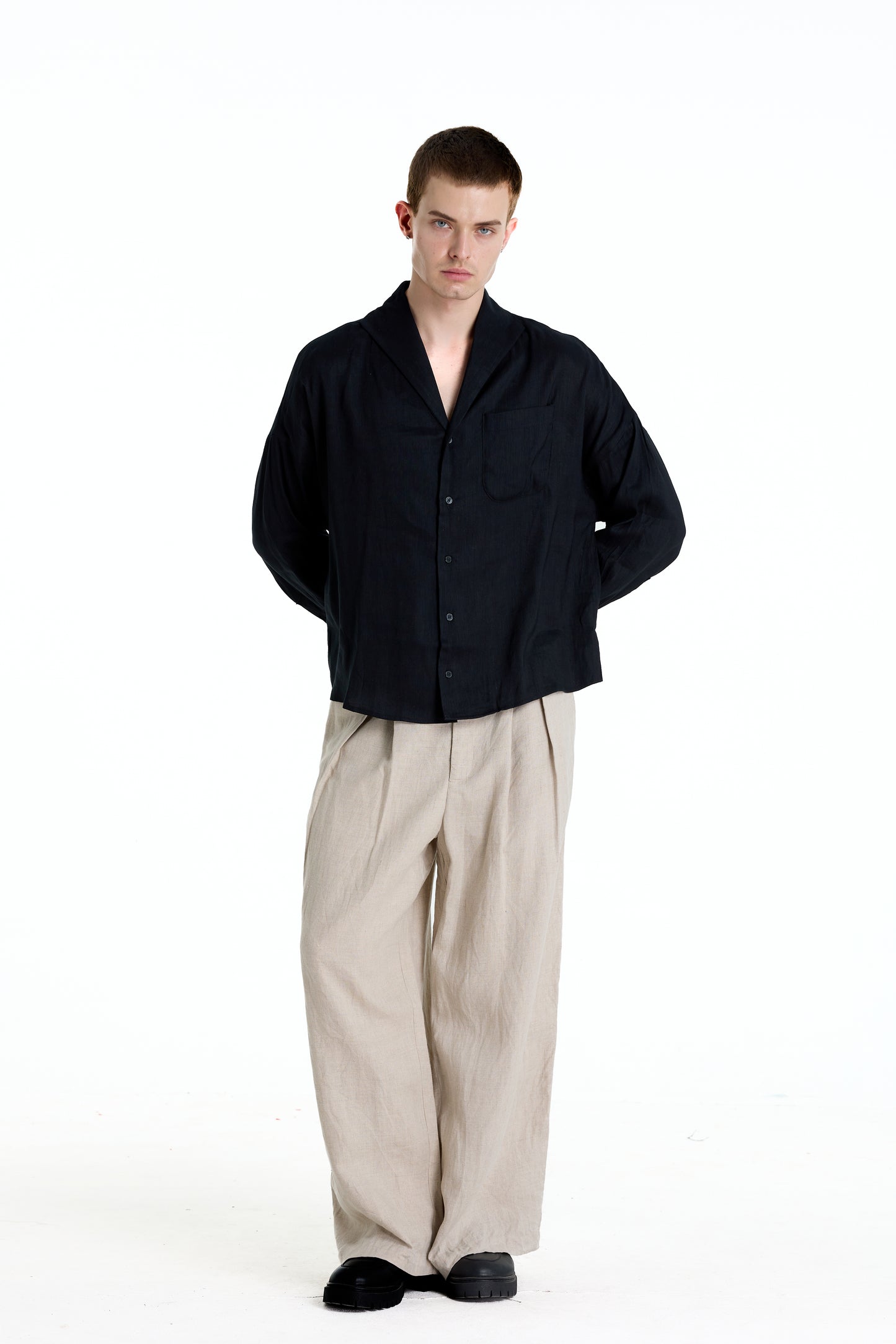 ENZO NERO BLACK LINEN SHIRT
