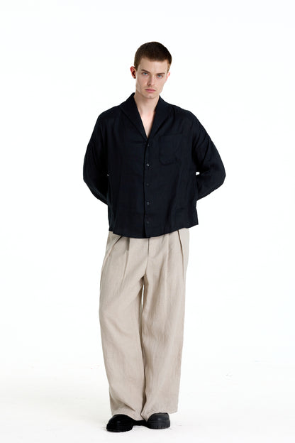 ENZO NERO BLACK LINEN SHIRT