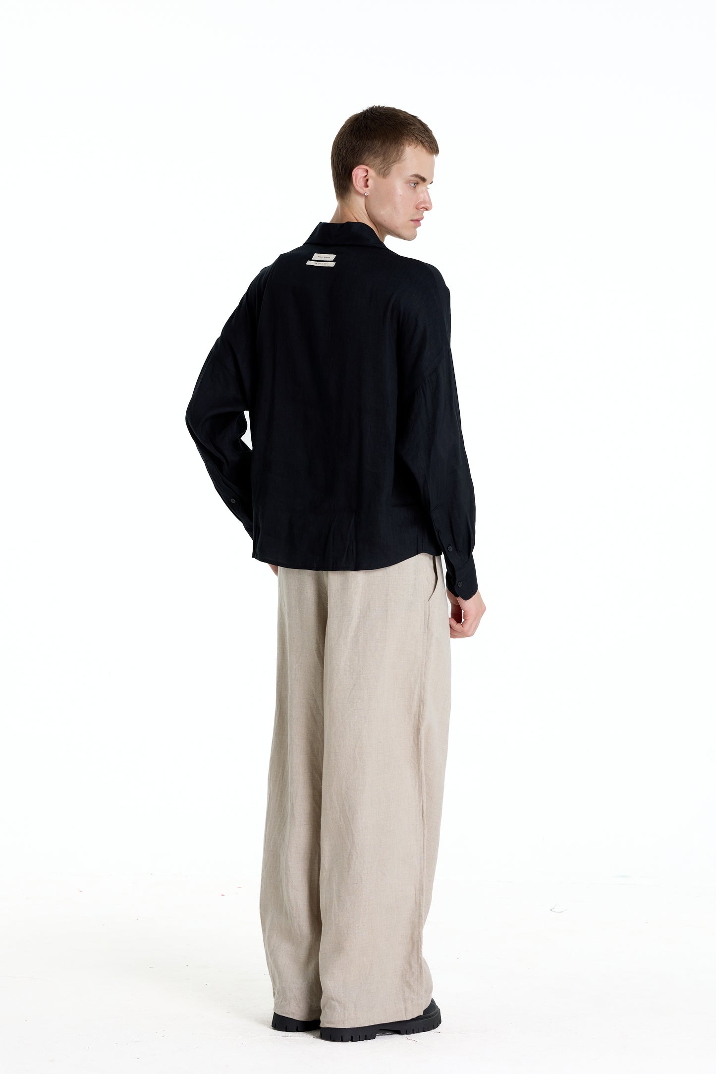 ENZO NERO BLACK LINEN SHIRT