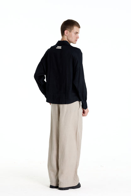 ENZO NERO BLACK LINEN SHIRT