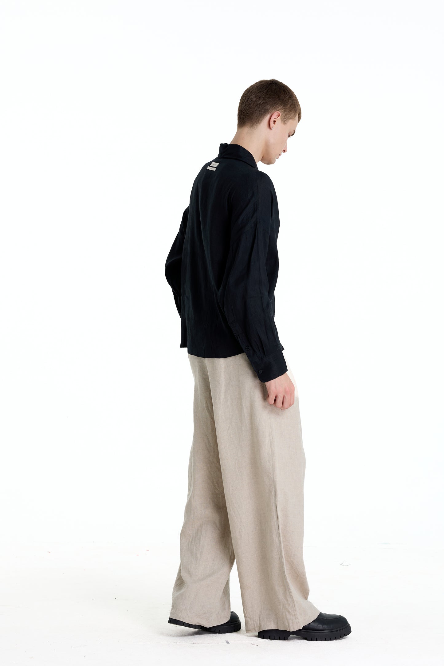 ENZO NERO BLACK LINEN SHIRT