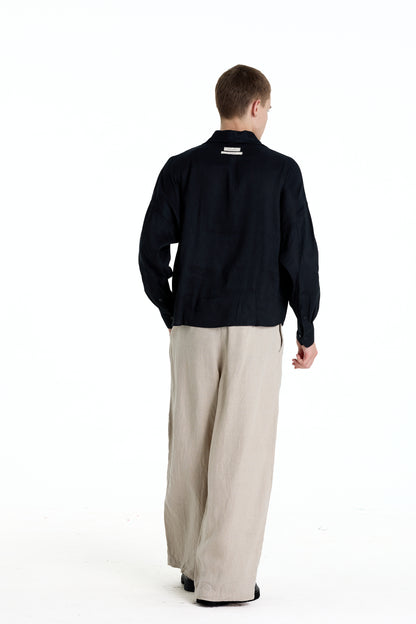 ENZO NERO BLACK LINEN SHIRT