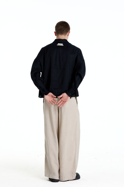 ENZO NERO BLACK LINEN SHIRT