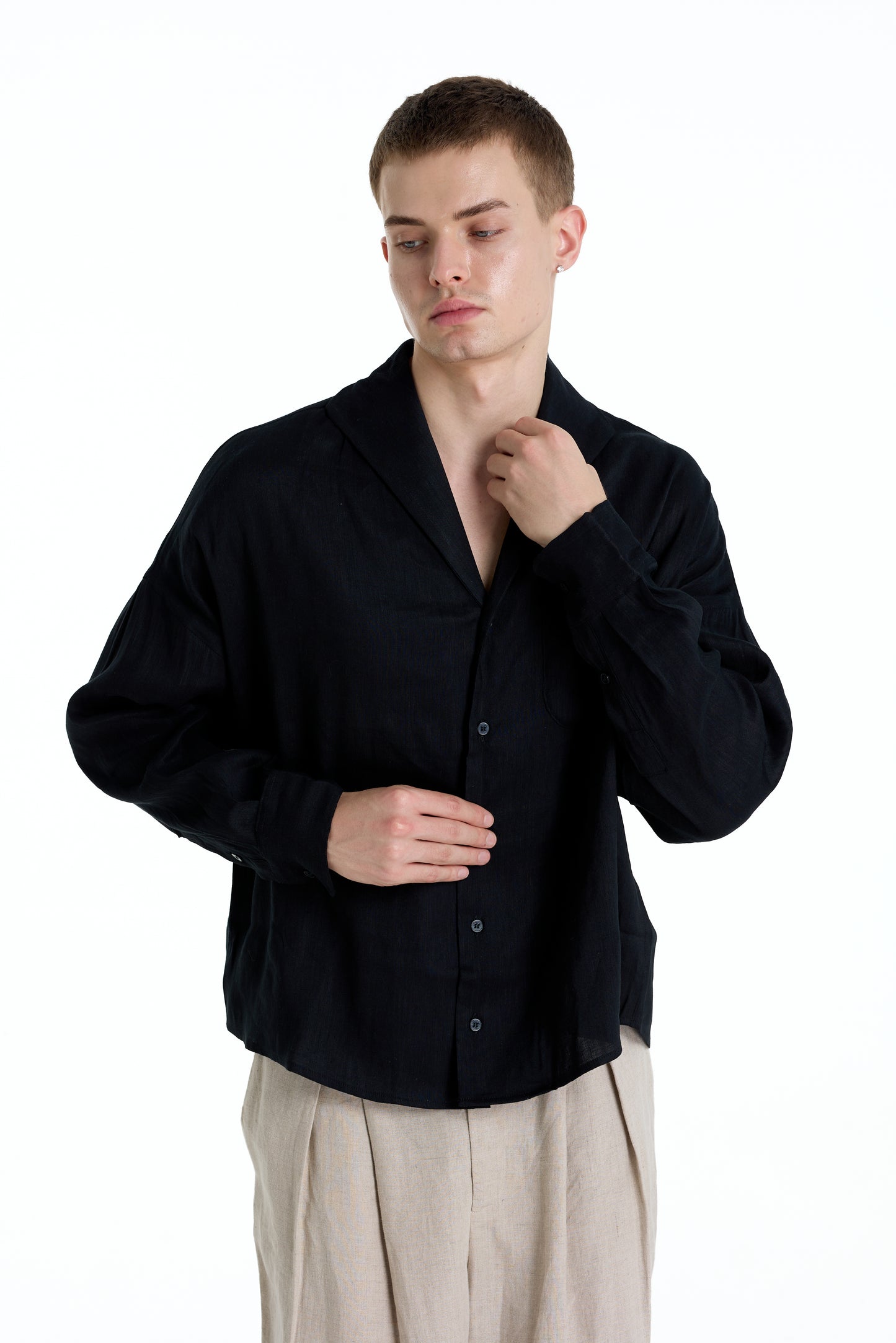 ENZO NERO BLACK LINEN SHIRT