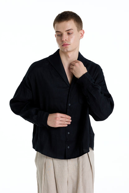 ENZO NERO BLACK LINEN SHIRT
