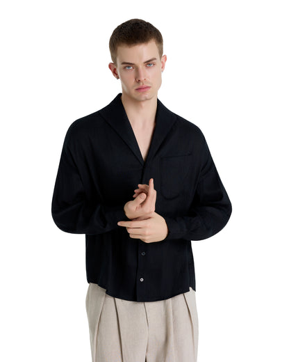 ENZO NERO BLACK LINEN SHIRT
