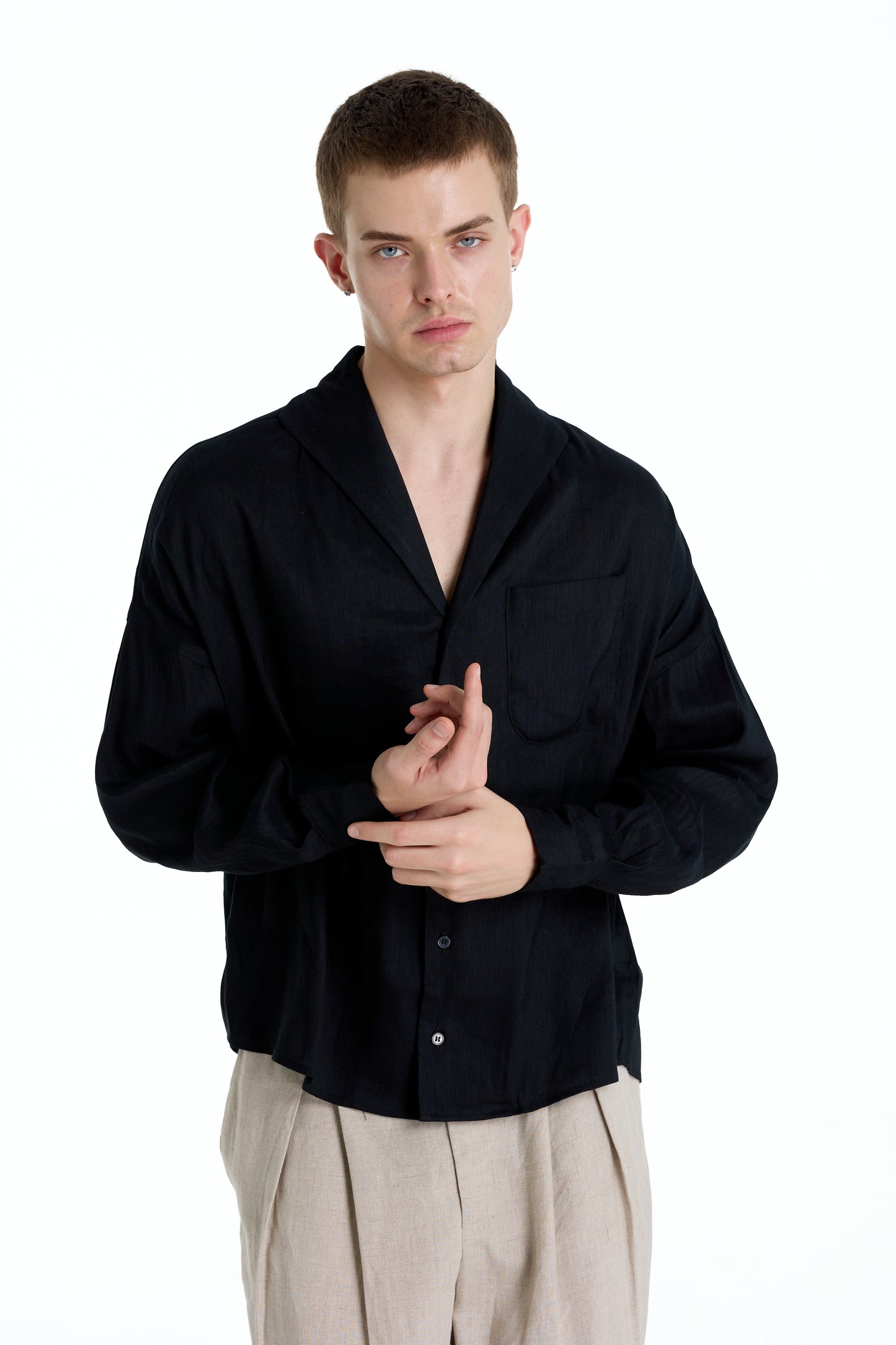 ENZO NERO BLACK LINEN SHIRT