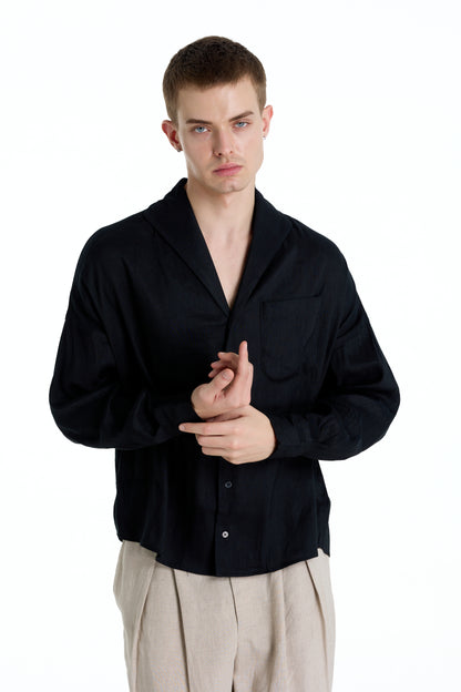 ENZO NERO BLACK LINEN SHIRT