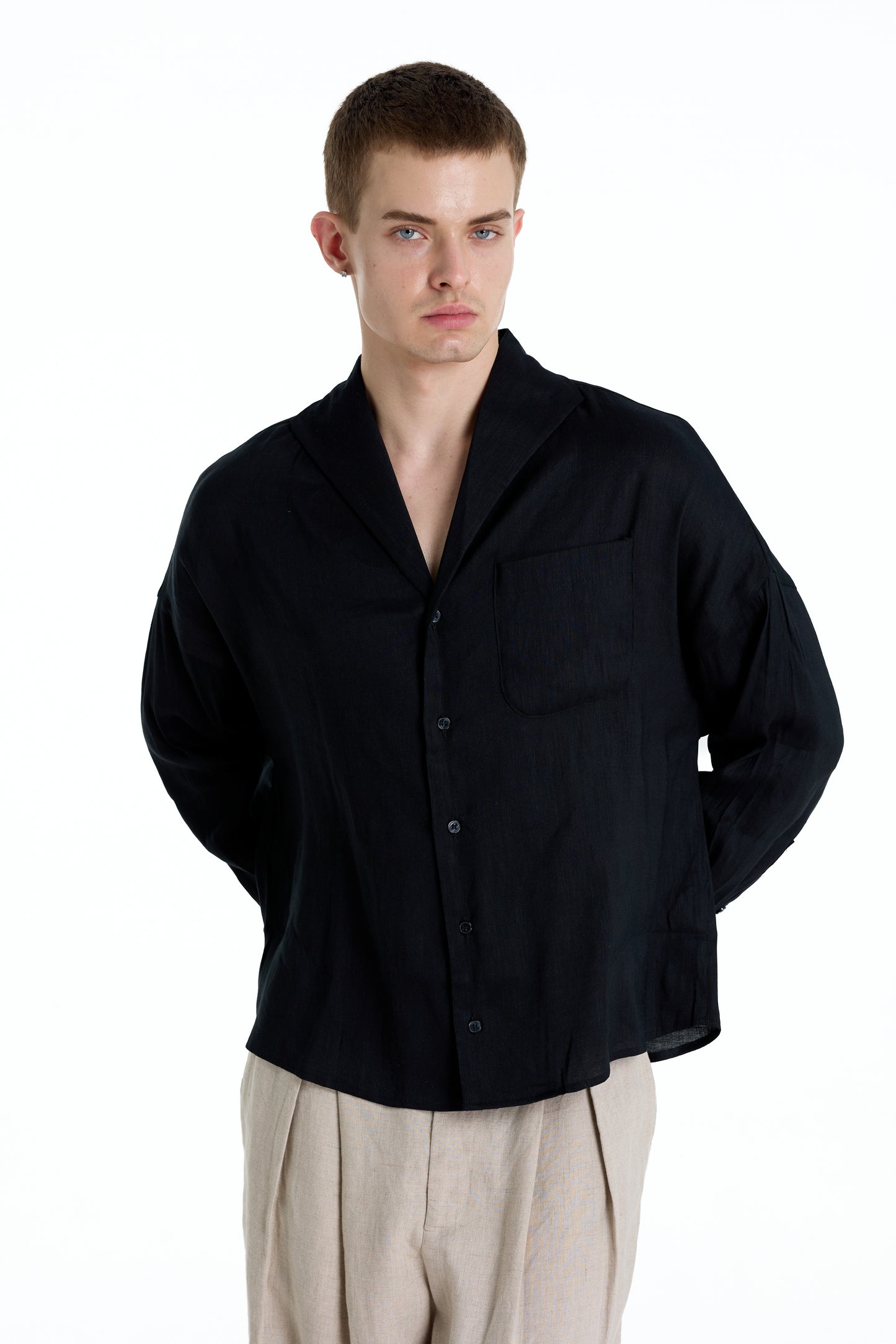 ENZO NERO BLACK LINEN SHIRT