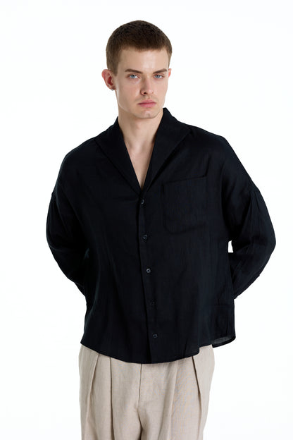 ENZO NERO BLACK LINEN SHIRT
