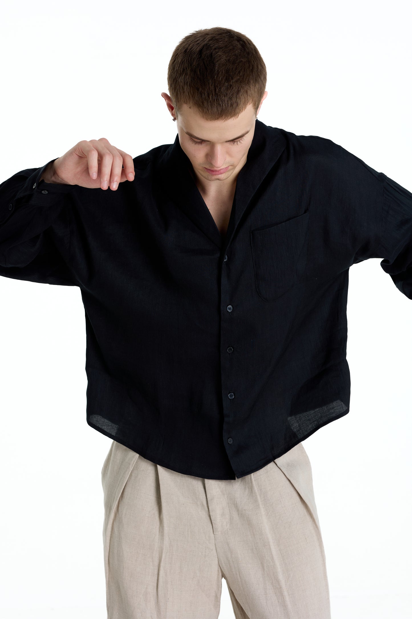 ENZO NERO BLACK LINEN SHIRT