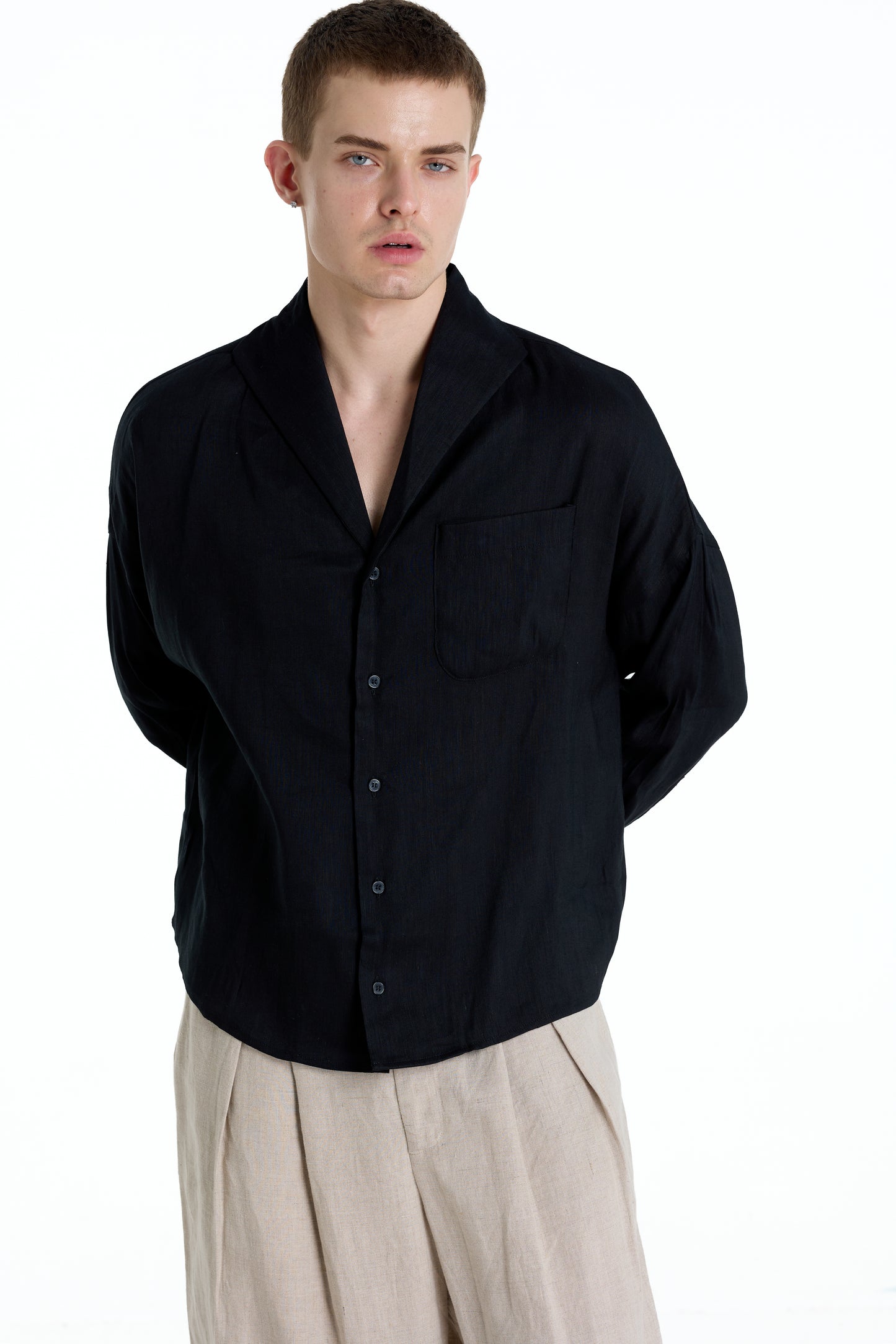 ENZO NERO BLACK LINEN SHIRT