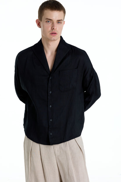 ENZO NERO BLACK LINEN SHIRT