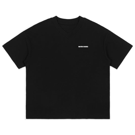 V-NECK VELVET PRINTED BLACK TEE