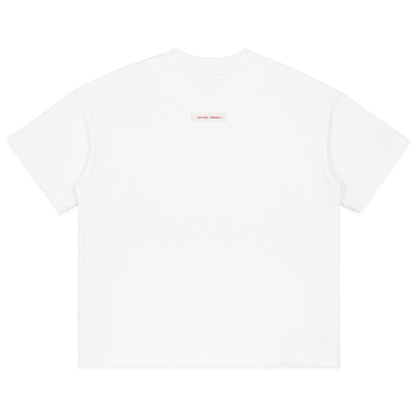 V-NECK VELVET PRINTED WHITE TEE