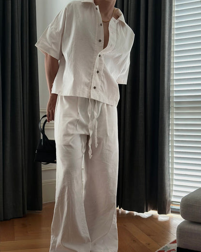 BONJOUR MADAME LINEN WHITE CROP SHIRT