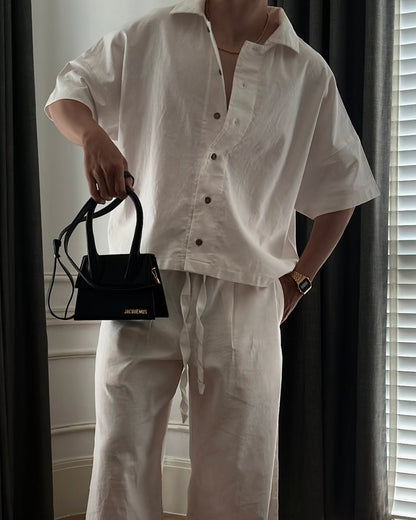 BONJOUR MADAME LINEN WHITE CROP SHIRT